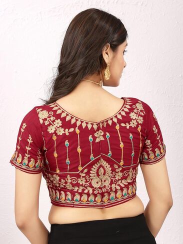 Indian Readymade Designer Embroidered Saree Party Wear Bollywood Style Choli Top Sari Blouse For Women in Saudi Arabia