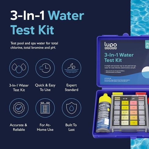 Lupo 3-in-1 Water Test Kit for Swimming Pools & Spas | Water Chemical Test Kit for pH, Total Chlorine and Total Bromine in Saudi Arabia