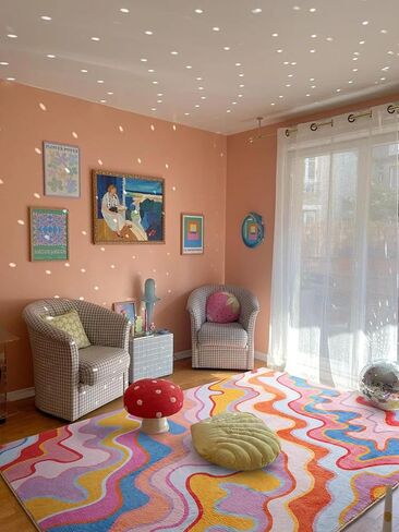 Colorful Abstract 5x7 Area Rug Ultra Thin Light Weight Funky Aesthetic Colorful Striped Living Room Rug Orange Blush Washable Carpet for Kitchen Entryway Bedroom Dining Room Dorm Office in Kuwait