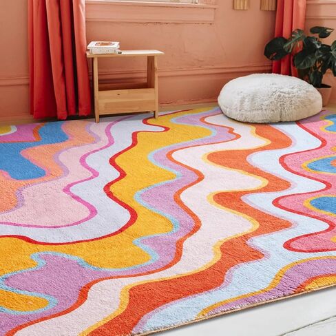 Colorful Abstract 5x7 Area Rug Ultra Thin Light Weight Funky Aesthetic Colorful Striped Living Room Rug Orange Blush Washable Carpet for Kitchen Entryway Bedroom Dining Room Dorm Office in Kuwait