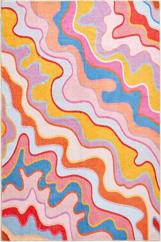 Colorful Abstract 5x7 Area Rug Ultra Thin Light Weight Funky Aesthetic Colorful Striped Living Room Rug Orange Blush Washable Carpet for Kitchen Entryway Bedroom Dining Room Dorm Office in Kuwait