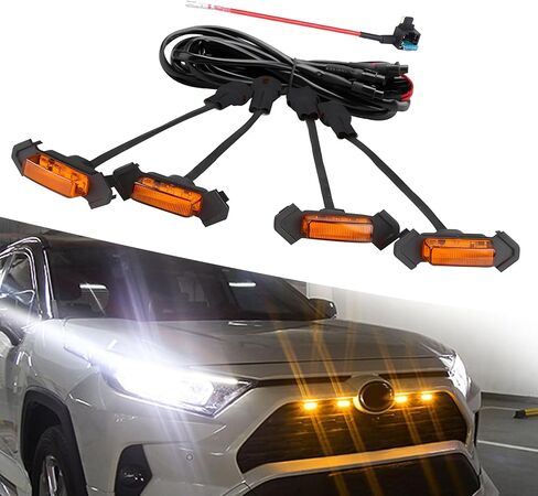4 PCS Front Bumper Grille LED Daytime Running Light, 2.4 x 6.7 Yellow Width Indicator Light with Fuse, Safety Warning Light, Compatible with 2016-2023 Toyota Tacoma Trd Pro(Yellow) in Saudi Arabia