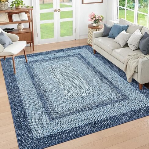 Washable Rug 5x7 Boho Accent Bedroom Rug Modern Geometric Floor Carpet Indoor Braided Print Throw Carpet Low Pile Non Slip Farmhouse Rustic Bohemian Carpet for Living Room, Brown in Saudi Arabia