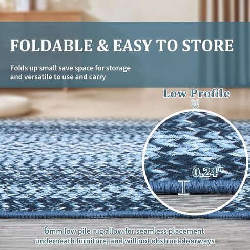 Washable Rug 5x7 Boho Accent Bedroom Rug Modern Geometric Floor Carpet Indoor Braided Print Throw Carpet Low Pile Non Slip Farmhouse Rustic Bohemian Carpet for Living Room, Brown in Saudi Arabia