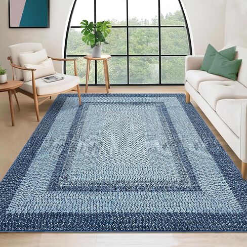 Washable Rug 5x7 Boho Accent Bedroom Rug Modern Geometric Floor Carpet Indoor Braided Print Throw Carpet Low Pile Non Slip Farmhouse Rustic Bohemian Carpet for Living Room, Brown in Saudi Arabia