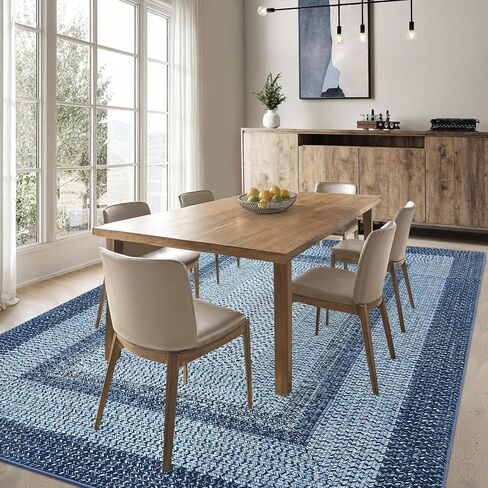 Washable Rug 5x7 Boho Accent Bedroom Rug Modern Geometric Floor Carpet Indoor Braided Print Throw Carpet Low Pile Non Slip Farmhouse Rustic Bohemian Carpet for Living Room, Brown in Saudi Arabia