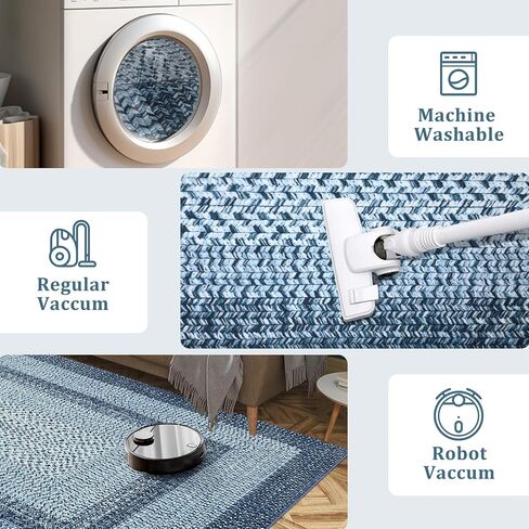 Washable Rug 5x7 Boho Accent Bedroom Rug Modern Geometric Floor Carpet Indoor Braided Print Throw Carpet Low Pile Non Slip Farmhouse Rustic Bohemian Carpet for Living Room, Brown in Saudi Arabia