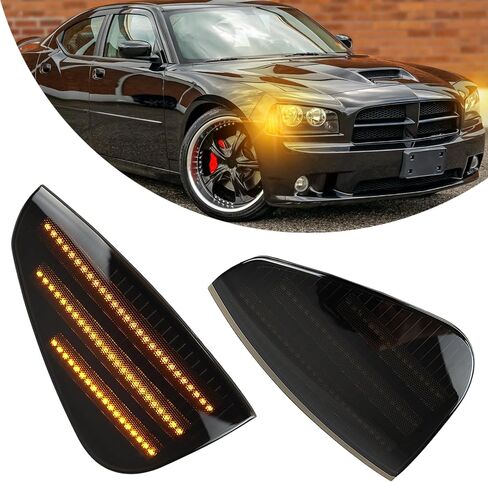 LED Front Fender LED Side Marker Lights Amber Turn Signal Lamp Kit for Dodge Charger Daytona RT SE SRT8 SXT 2006-2010,Smoked Lens Side Bumper Marker Lamps,2pcs (Yellow LIght) in Saudi Arabia