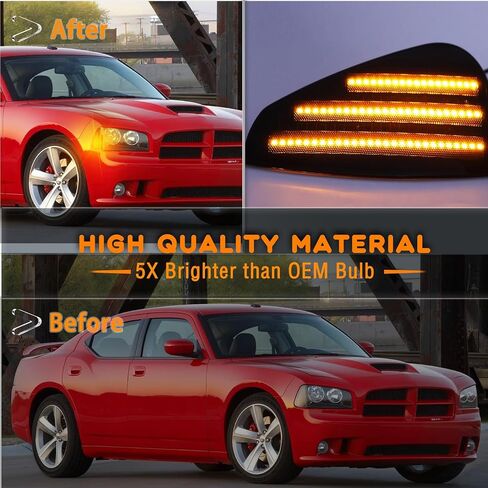 LED Front Fender LED Side Marker Lights Amber Turn Signal Lamp Kit for Dodge Charger Daytona RT SE SRT8 SXT 2006-2010,Smoked Lens Side Bumper Marker Lamps,2pcs (Yellow LIght) in Saudi Arabia