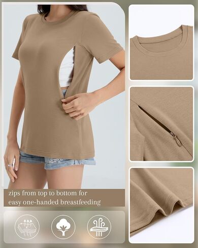 3 Pack Women's Nursing Shirts | Breastfeeding Zippers, Loose Fit, Short Sleeve, Maternity Tops, Pregnancy Clothes, Nursing, Hospital, Daily Wear in Saudi Arabia