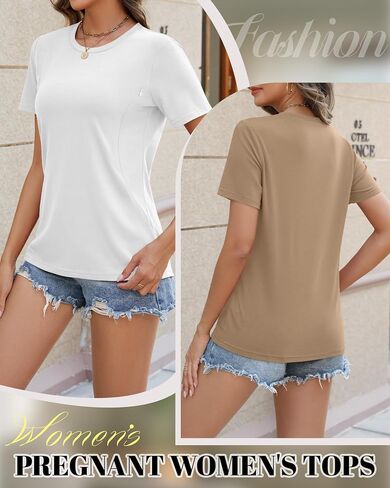 3 Pack Women's Nursing Shirts | Breastfeeding Zippers, Loose Fit, Short Sleeve, Maternity Tops, Pregnancy Clothes, Nursing, Hospital, Daily Wear in Saudi Arabia