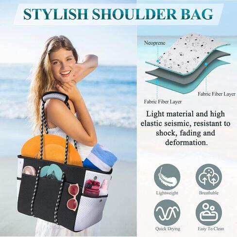 NUBILY Neoprene Beach Tote Bag 30L Beach Bags for Women Vacation Waterproof Sandproof Womens Travel Swim Pool Bag in Saudi Arabia