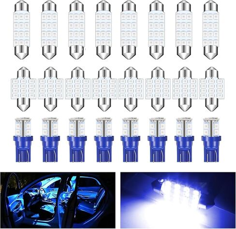 24 PCS LED LED ، قبة LED LED مجموعة مجموعة لمبة ، 12 فولت 5050SMD إضاءة الزاوية العريضة عالية ، تستخدم للسيارة الداخلية/الخريطة الداخلية قبة/صندوق/ترخيص ، إلخ (الأزرق) in Saudi Arabia