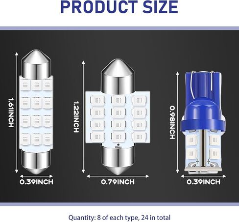 24 PCS LED LED ، قبة LED LED مجموعة مجموعة لمبة ، 12 فولت 5050SMD إضاءة الزاوية العريضة عالية ، تستخدم للسيارة الداخلية/الخريطة الداخلية قبة/صندوق/ترخيص ، إلخ (الأزرق) in Saudi Arabia