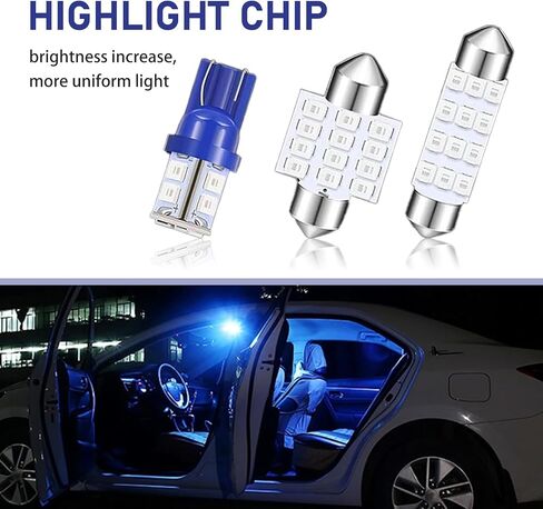24 PCS LED LED ، قبة LED LED مجموعة مجموعة لمبة ، 12 فولت 5050SMD إضاءة الزاوية العريضة عالية ، تستخدم للسيارة الداخلية/الخريطة الداخلية قبة/صندوق/ترخيص ، إلخ (الأزرق) in Saudi Arabia