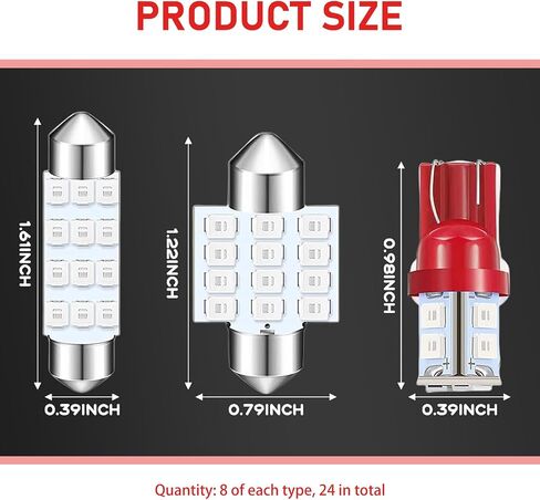 24 Pcs Car Led Bulb, Dome Light LED Car Interior Bulb Kit Set, 12V 5050SMD Wide-angle Illumination High-brightness, Used for Car Interior/Indoor Map Dome/Trunk/License Lights, Etc(Blue) in Saudi Arabia