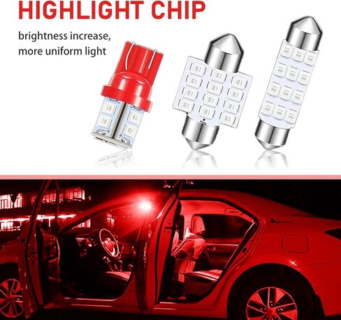 24 Pcs Car Led Bulb, Dome Light LED Car Interior Bulb Kit Set, 12V 5050SMD Wide-angle Illumination High-brightness, Used for Car Interior/Indoor Map Dome/Trunk/License Lights, Etc(Blue) in Saudi Arabia