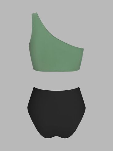 CUPSHE Women's Bikini Sets Two Piece Swimsuit High Waisted One Shoulder Color Block Ruched Asymmetrical in Saudi Arabia