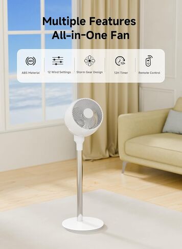 AIRMATE مروحة دوران الهواء مع جهاز تحكم عن بعد، مراوح متأرجحة لصمت توربو في الداخل، مروحة بقاعدة، مروحة تبريد مع 4 أوضاع 12 سرعة، مراوح واقفة للمنزل والمكتب وغرفة النوم in Saudi Arabia