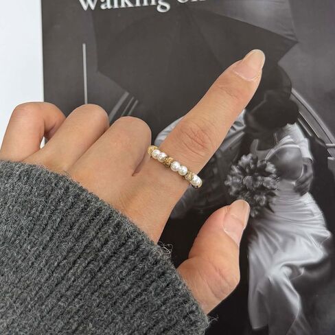 Layered Pearl Knuckle Ring Silver Open Finger Ring Jewelry for Women in Saudi Arabia
