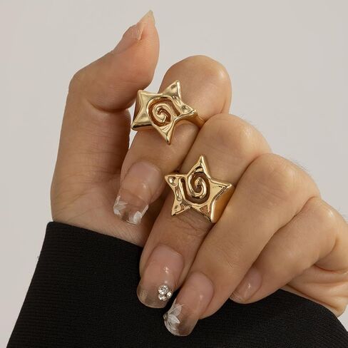 ZMANYIJEW 2PCS Cubic Star Ring for women Personalized Open End Ring for women in Saudi Arabia