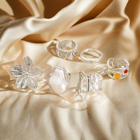 6Pcs Chunky Gold Rings for Women Non Tarnish Flower Rings for Women Stackable Open Finger Ring Sets Vintage Knuckle Statement Ring Jewelry in Saudi Arabia
