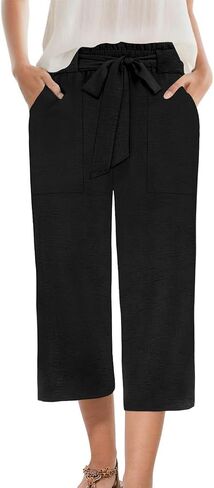 Womens Wide Leg Capri Pants Summer High Waisted Pants Drawstring Casual Loose Trousers with Pockets in Saudi Arabia