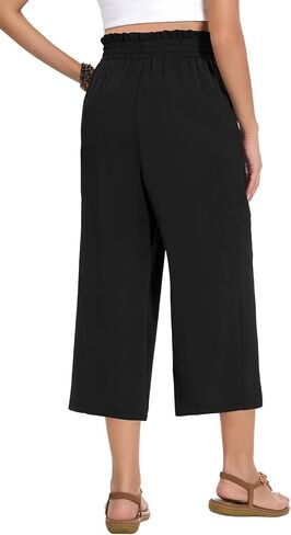 Womens Wide Leg Capri Pants Summer High Waisted Pants Drawstring Casual Loose Trousers with Pockets in Saudi Arabia