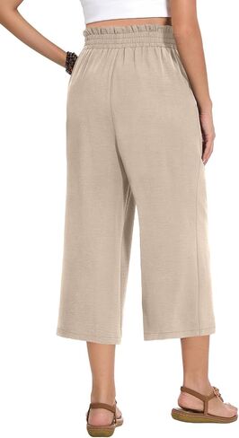 Womens Wide Leg Capri Pants Summer High Waisted Pants Drawstring Casual Loose Trousers with Pockets in Saudi Arabia