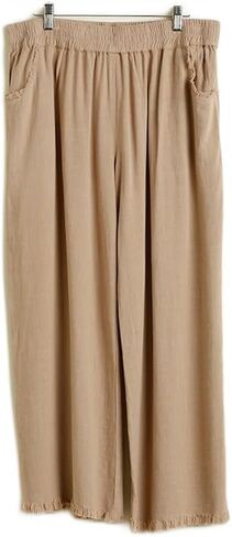 Umgee Wide Leg Pant with Elastic Waist, Pockets, and Frayed Hem in Saudi Arabia