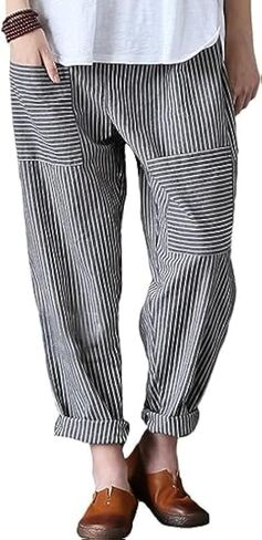 Laovanln Women's Linen Pants Summer Casual Loose Harem Pant Elastic Waist Wide Leg Baggy Trousers with Pockets in Saudi Arabia
