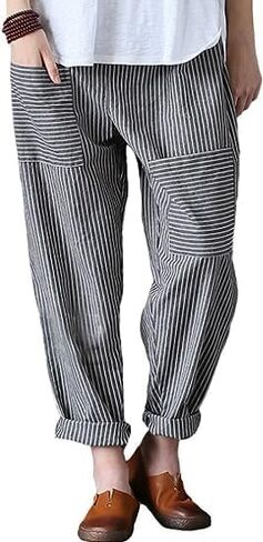 Laovanln Women's Linen Pants Summer Casual Loose Harem Pant Elastic Waist Wide Leg Baggy Trousers with Pockets in Saudi Arabia