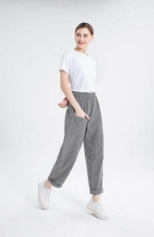 Laovanln Women's Linen Pants Summer Casual Loose Harem Pant Elastic Waist Wide Leg Baggy Trousers with Pockets in Saudi Arabia