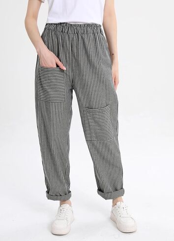Laovanln Women's Linen Pants Summer Casual Loose Harem Pant Elastic Waist Wide Leg Baggy Trousers with Pockets in Saudi Arabia