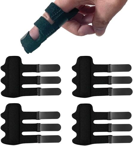Upgraded Finger Splints (4Pcs), Trigger Finger Splint Finger Brace with 3 Fixing Strap for Mallet Finger, Broken Finger Protector, Knuckle Immobilization, Straightening Support, Arthritis Pain Relief in Kuwait