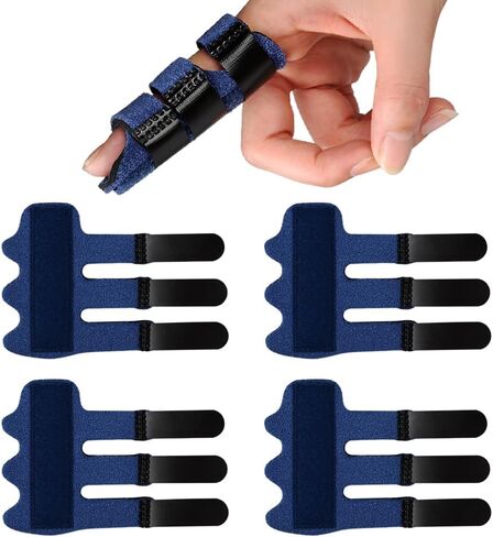 Upgraded Finger Splints (4Pcs), Trigger Finger Splint Finger Brace with 3 Fixing Strap for Mallet Finger, Broken Finger Protector, Knuckle Immobilization, Straightening Support, Arthritis Pain Relief in Kuwait