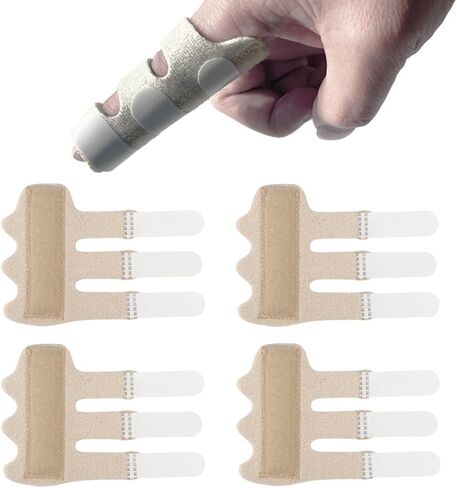 Upgraded Finger Splints (4Pcs), Trigger Finger Splint Finger Brace with 3 Fixing Strap for Mallet Finger, Broken Finger Protector, Knuckle Immobilization, Straightening Support, Arthritis Pain Relief in Kuwait