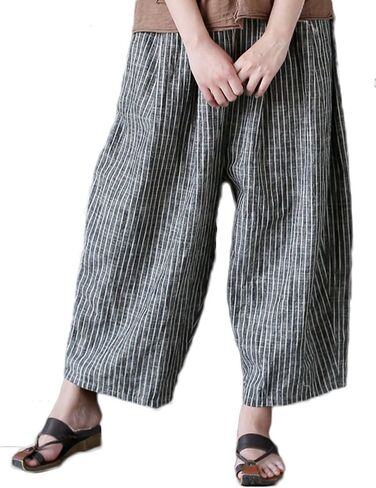 Laovanln Women's Linen Pants Summer Casual Loose Harem Pant Elastic Waist Wide Leg Baggy Trousers with Pockets in Saudi Arabia