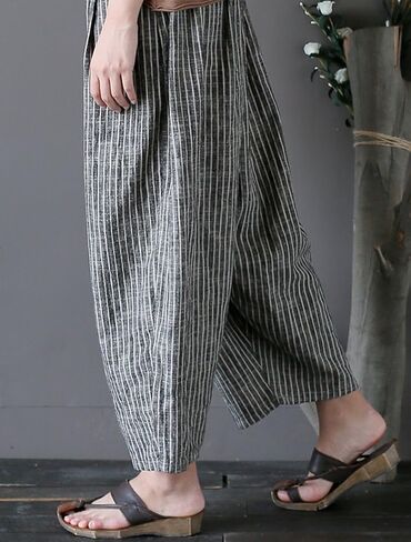 Laovanln Women's Linen Pants Summer Casual Loose Harem Pant Elastic Waist Wide Leg Baggy Trousers with Pockets in Saudi Arabia