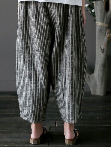 Laovanln Women's Linen Pants Summer Casual Loose Harem Pant Elastic Waist Wide Leg Baggy Trousers with Pockets in Saudi Arabia