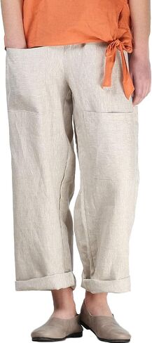 Laovanln Women's Linen Pants Summer Casual Loose Harem Pant Elastic Waist Wide Leg Baggy Trousers with Pockets in Saudi Arabia