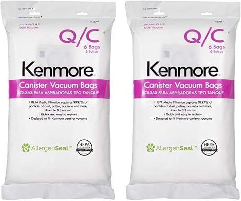 أكياس مكنسة C Q من Kenmore HEPA - أكياس Kenmore and Sears Style Q/C للمكانس الكهربائية الأسطوانية. يناسب أيضًا Kenmore 5055، 50557، 50558. رقم القطعة 20-53292. عبوة من 6 أكياس صناعية ممتازة من هيبا in Kuwait