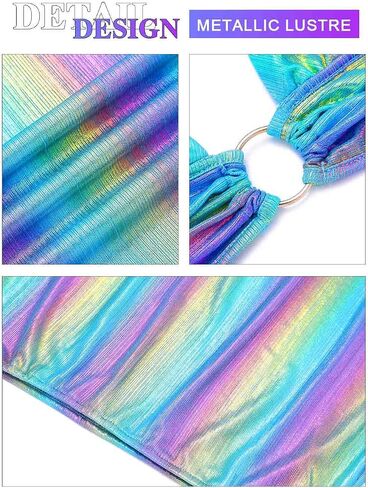 TWINKLEDE Shiny Outfit 2Pcs Metallic Mini Skirt Glitter Halter Bra Top Nightclub Party Clothing Set for Women in Saudi Arabia