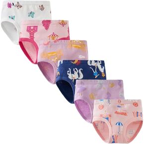 Girls' Cotton Underwear, Soft Briefs with Fun Prints, Pack of 6, Assorted Colors,100% Rib Cotton