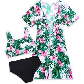 Girls Swimsuits 3 Piece Bikini Bathing Suit Sets Cover-up Swimwear with Drawstring UPF 50+ Sun Protection