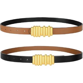 SANSTHS Fashion Women Reversible Belts for Dresses Jeans Pants, Two-in-one Skinny Belt for Women with Gold Buckle