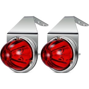 Partsam 2Pcs Amber Glass Lens Watermelon Lights with Stainless Steel Bracket, Amber LED Watermelon Mirror Turn Signal Lights Replacement for Kenworth Peterbilt Freightliner