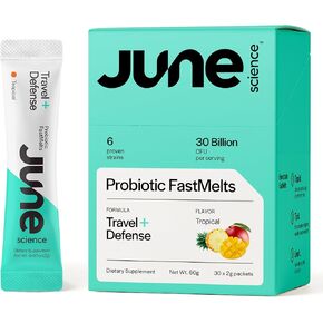 Travel + Defense | Fast Melt Pre + Probiotic for Immune Health While Traveling - Tropical Flavor, 30 Powder Sachets