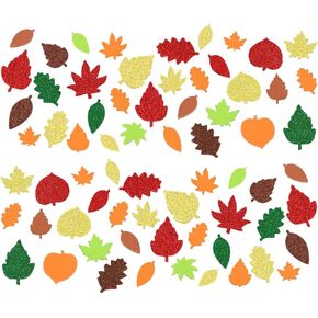 300 Pcs Glitter Leaf Stickers Fall Maple Leaves Stickers Self Adhesive Foam Stickers Thanksgiving Metallic Stickers Sparkle Autumn Stickers for Craft Decorations