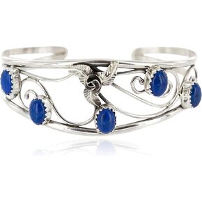 $250Tag Certified Silver Navajo Natural Lapis Lazuli Native American Bracelet 12946-1 Made by Loma Siiva